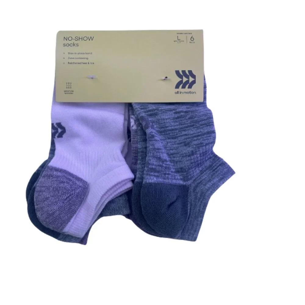 Kids' All In Motion No Show Socks 6-Pack | Size L (3-7) | Green Gray White